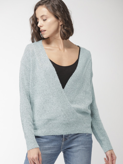 

FOREVER 21 Women Blue-Coloured Solid Pullover Sweater