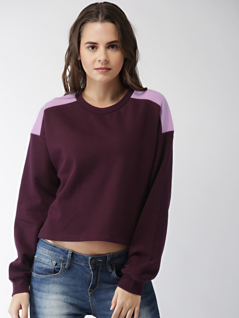 

FOREVER 21 Women Burgundy Solid Sweatshirt