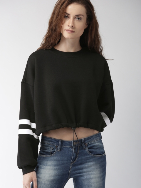 

FOREVER 21 Women Black Solid Sweatshirt