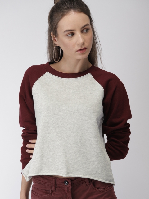 

FOREVER 21 Women Grey & Maroon Colourblocked Sweatshirt