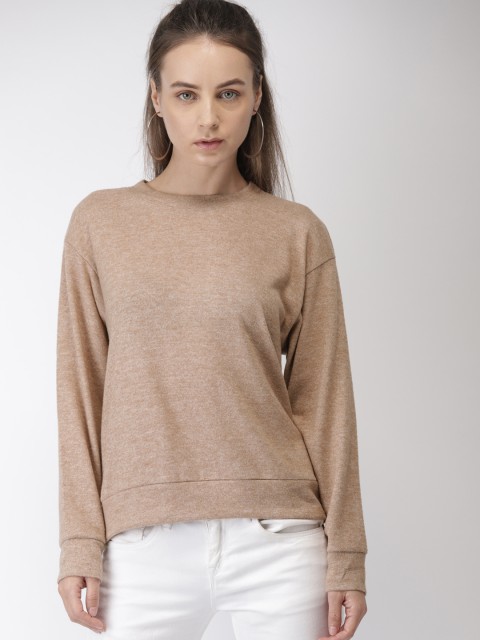 

FOREVER 21 Women Beige Solid Pullover Sweater