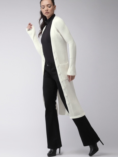

FOREVER 21 Women Off White Longline Front-Open