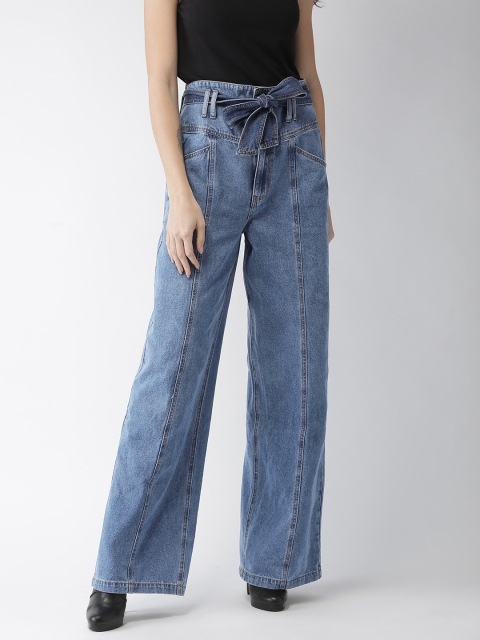 

FOREVER 21 Women Blue Flared Fit High-Rise Clean Look Jeans