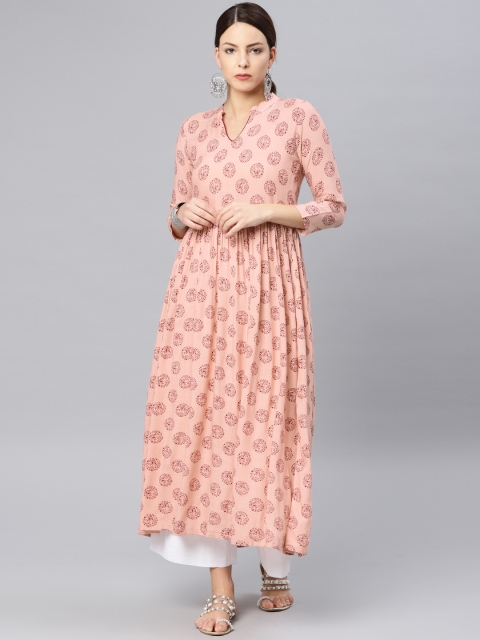 

Vaamsi Women Peach-coloured Printed A-Line Kurta
