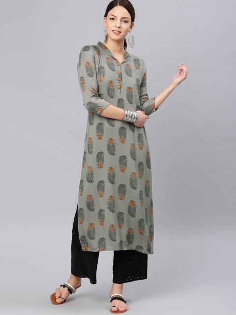 

Vaamsi Women Grey Printed Straight Kurta