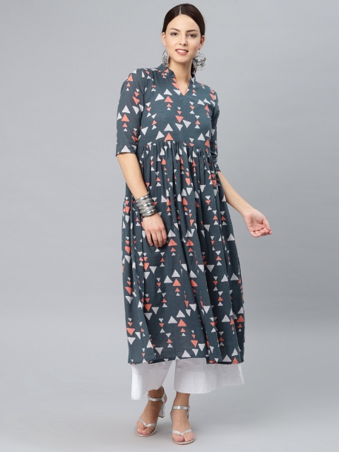 

Vaamsi Blue Printed A-Line Kurta