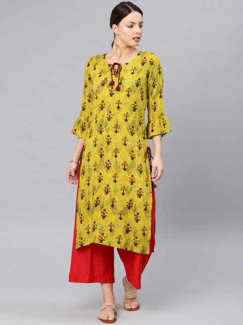 

Vaamsi Yellow Printed Straight Kurta
