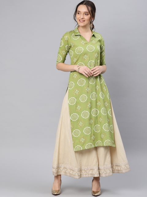 

Vaamsi Women Green Printed Straight Kurta