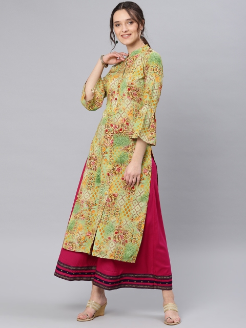 

Vaamsi Women Green & Yellow Printed Straight Kurta
