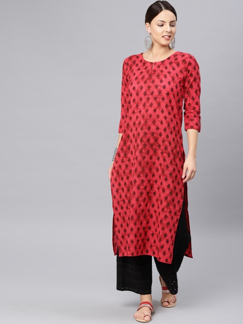 

Vaamsi Women Red Printed Straight Kurta