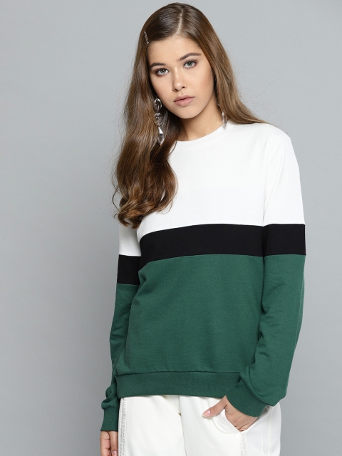 

Harpa Women Green & White Colourblocked Sweatshirt