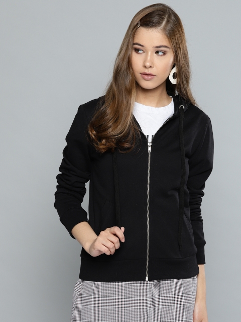 

Harpa Women Black Solid Hooded Sweatshirt