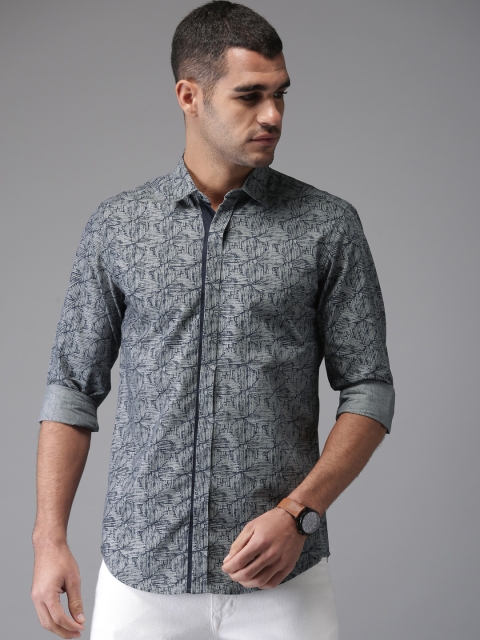 

Bene Kleed Men Blue Printed Slim Smart Casual Shirt, Grey