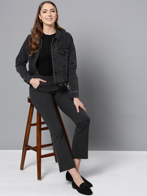 

Harpa Women Charcoal Grey Solid Bootcut Treggings