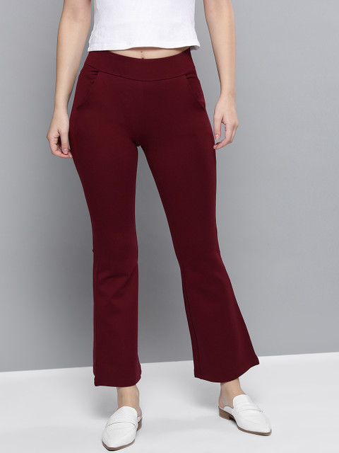 

Harpa Women Burgundy Solid Bootcut Treggings