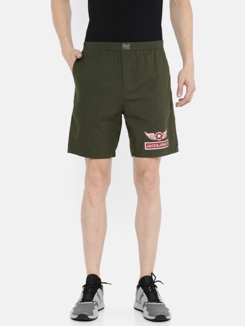 

Jack & Jones Men Olive Green Solid Regular Fit Regular Shorts