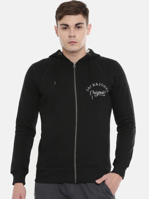 

Jack & Jones Men Black Solid Hooded Sweatshirt