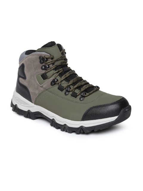 

Wildcraft Men Olive Green Leather Mid-Top Trekking Shoes