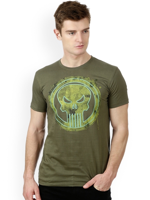 

Free Authority Men Olive Green Punisher Printed T-shirt
