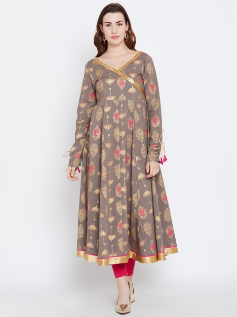 

PANIT Women Grey & Pink Printed Anarkali Kurta