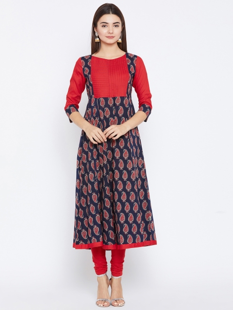 

PANIT Women Navy Blue & Red Printed Anarkali Kurta