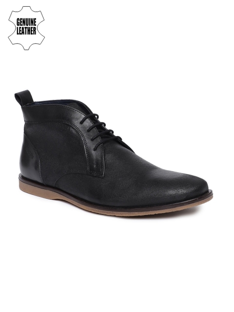 

Ruosh Men Black Solid Leather Mid-Top Flat Boots