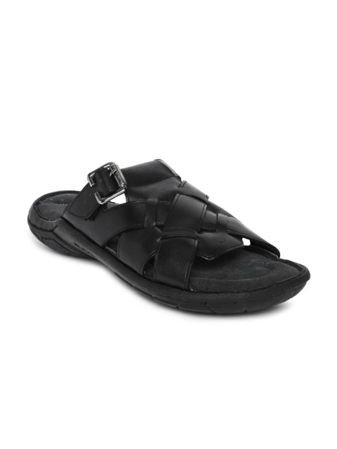 

Ruosh Men Black Leather Comfort Sandals