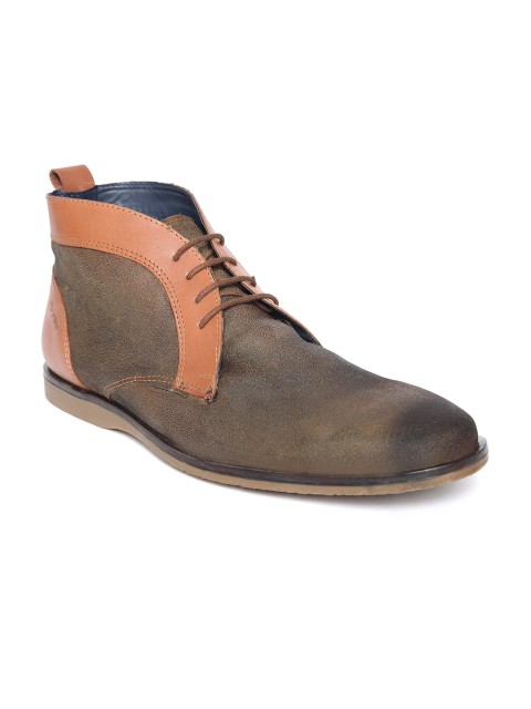 

Ruosh Men Brown Colourblocked Leather Mid-Top Flat Boots