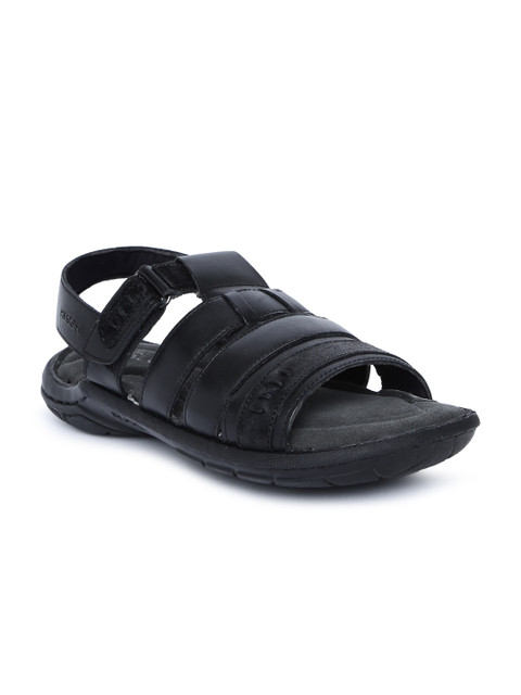 

Ruosh Men Black Leather Comfort Sandals