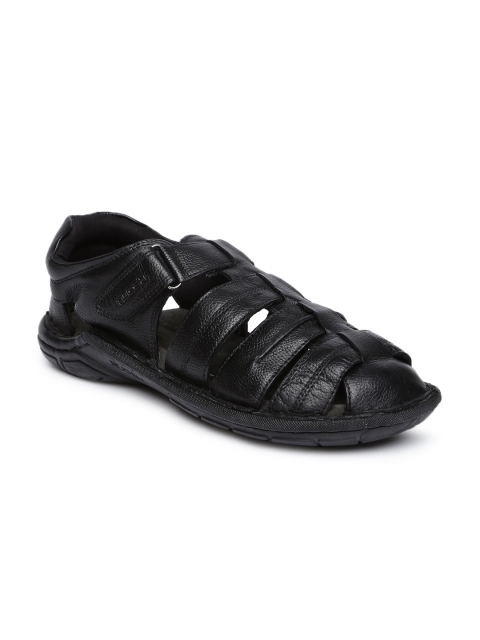 

Ruosh Men Black Leather Shoe-Style Sandals