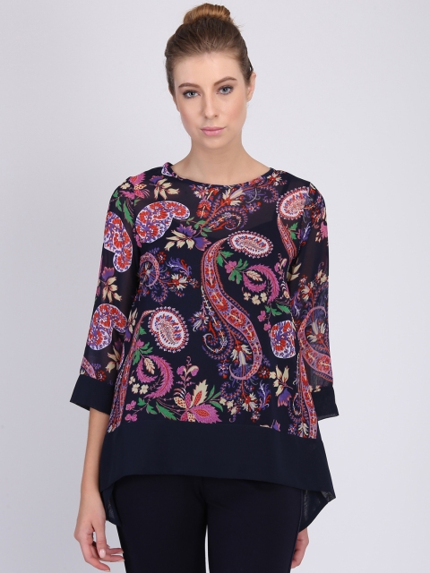 

NIZA Women Navy Blue Printed A-Line Top