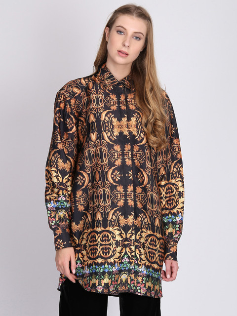 

NIZA Women Black Printed Shirt Style Top