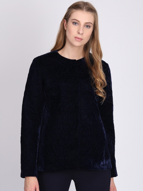 

NIZA Women Navy Blue Solid Bomber