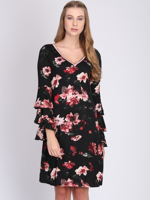 

NIZA Women Black Printed A-Line Dress