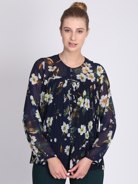 

NIZA Women Navy Blue Printed A-Line Top
