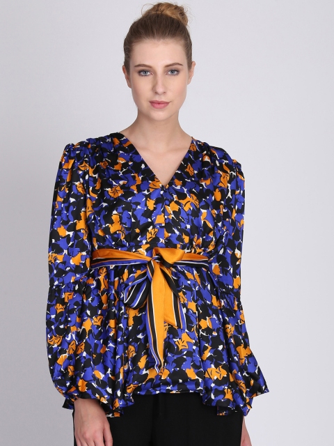 

NIZA Women Blue Printed Wrap Top