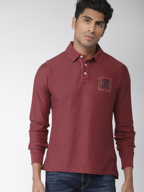 

Tommy Hilfiger Men Maroon Solid Polo Collar T-shirt