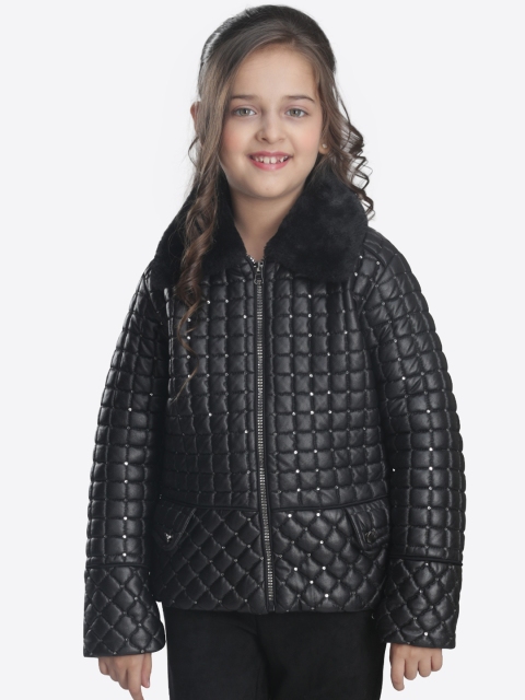 

CUTECUMBER Girls Black Self Design Parka