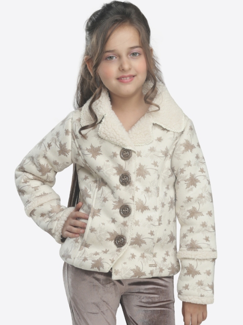 

CUTECUMBER Girls Cream-Coloured Printed Parka