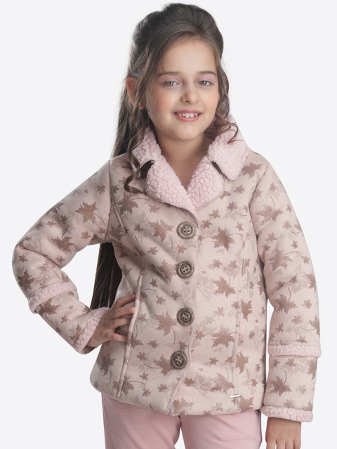 

CUTECUMBER Girls Peach-Coloured Printed Parka