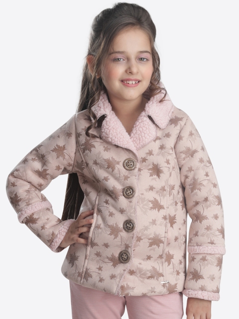 

CUTECUMBER Girls Peach-Coloured Printed Parka