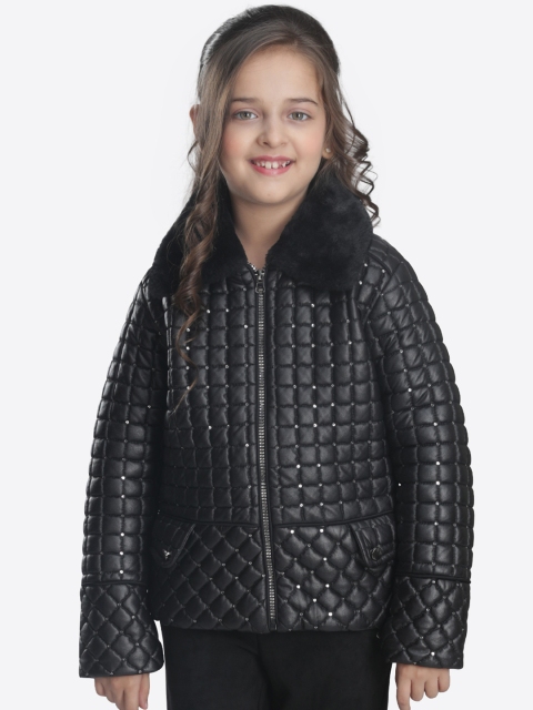 

CUTECUMBER Girls Black Self Design Parka