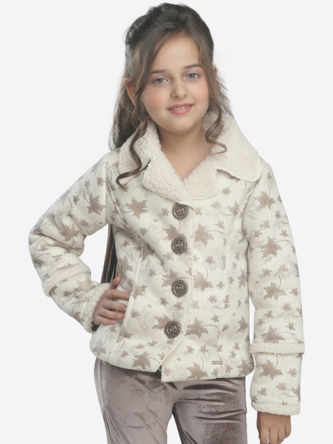 

CUTECUMBER Girls Cream-Coloured Printed Tailored Jacket