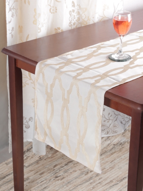

RANGRAGE Cream-Coloured & Gold-Toned Abstract Table Runner