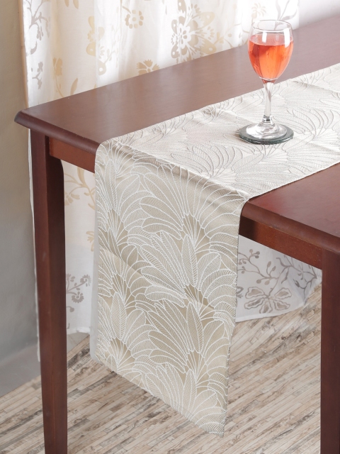 

RANGRAGE Cream-Coloured & Gold-Toned Floral Table Runner