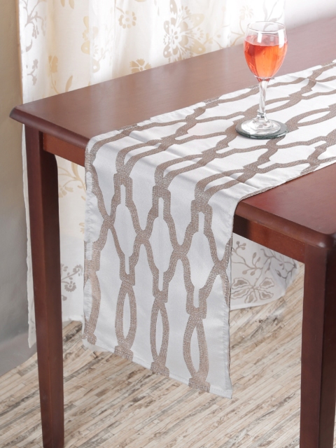 

RANGRAGE Cream-Coloured & Gold-Toned Abstract Table Runner