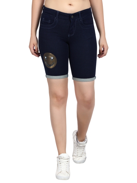 

Kotty Women Blue Solid Regular Fit Denim Shorts