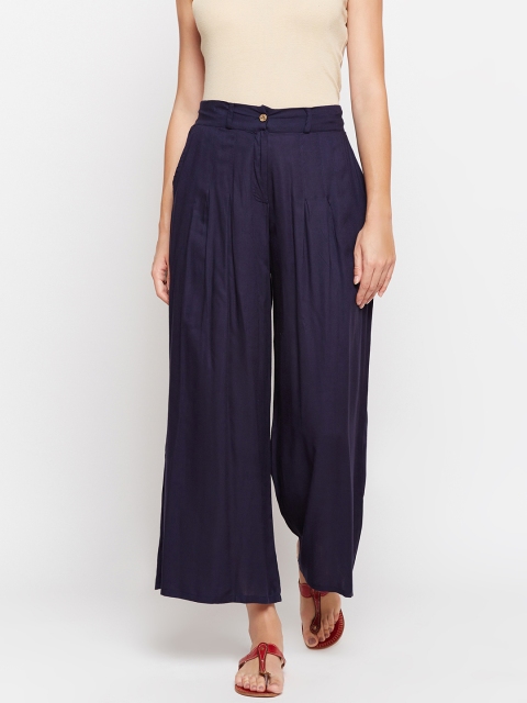 

Be Indi Women Navy Blue Wide Leg Solid Palazzos