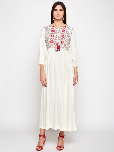 

Be Indi Women White Embroidered Ethnic Dress
