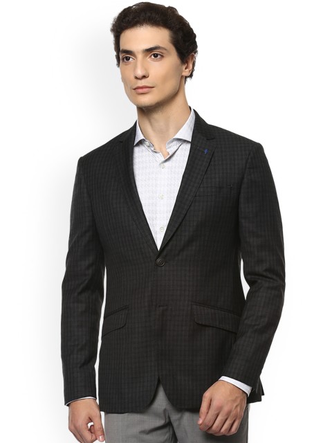 

SIMON CARTER LONDON Men Grey Checked Slim Fit Single-Breasted Formal Blazer